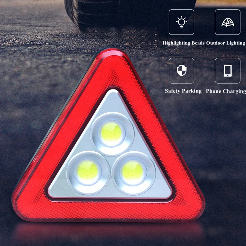 

LED Emergency Triangle Warning Board Alarm Frame 3 COB Lamp Multifunctional Vehicle with USB Solar Charger Warning Board