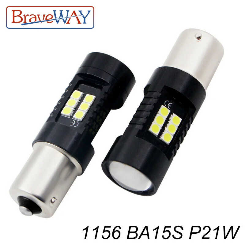 

BraveWAY 2pcs P21W 1156 BA15S LED Bulbs Car Lights Turn Signal Reverse Brake Light 1157 LEDs 12V DC Automobiles Lamp DRL