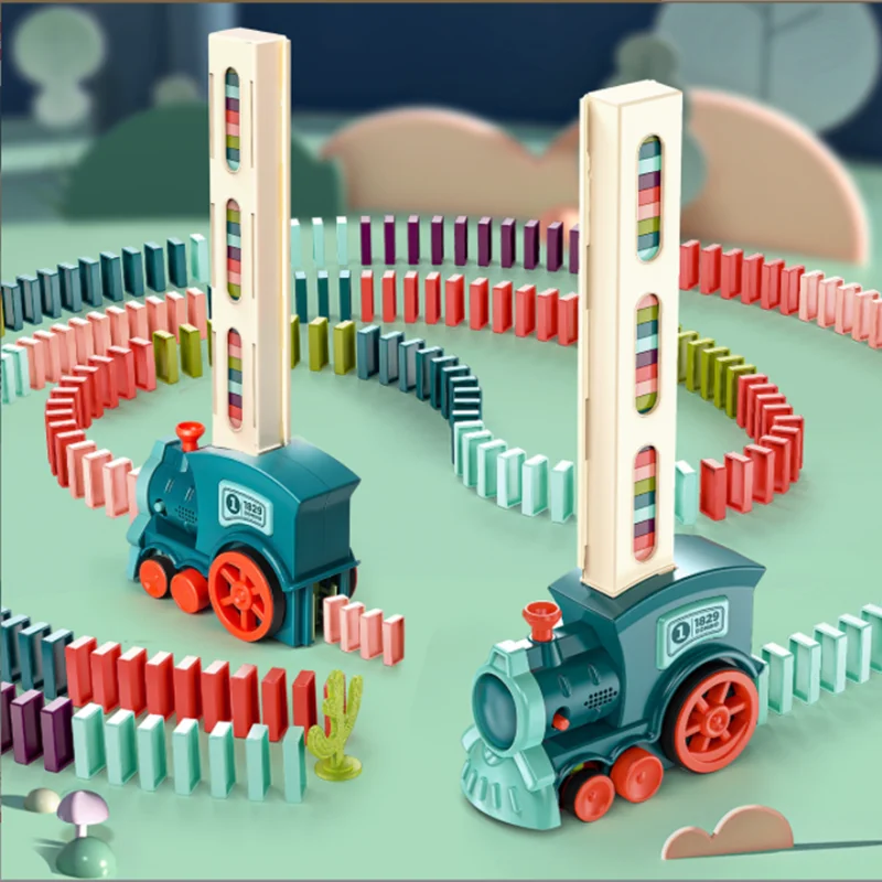 

Детский Электрический поезд-домино, Набор машинок со звуком и светом, автоматическая кладка домино, кирпичные блоки, игра, обучающая игрушк...