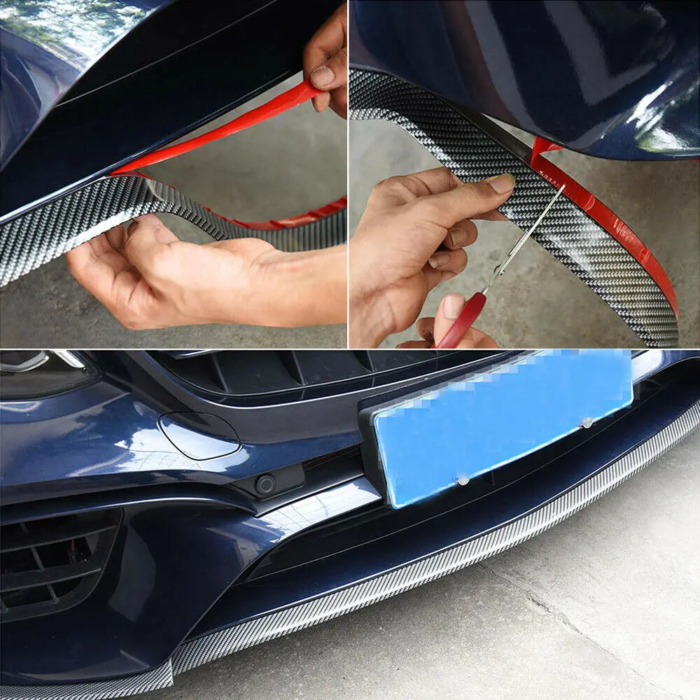 10" Универсальный черный карбоновый каучук, аксессуары для стайлинга автомобилей, передний бампер, спойлер, подзор, защита для подбородка, юбки