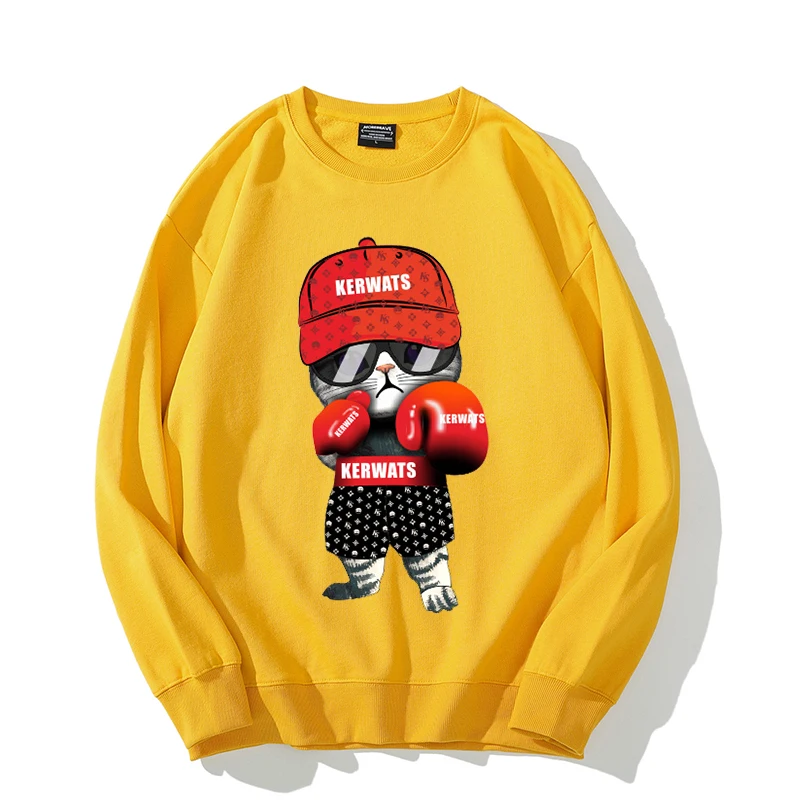 

Boxing Cat Sweatshirt Fashion Brand Whimsy Cartoon Print Loose-fit Hoodie Men and Women Hoodie Couples Harajuku Clothes 2021