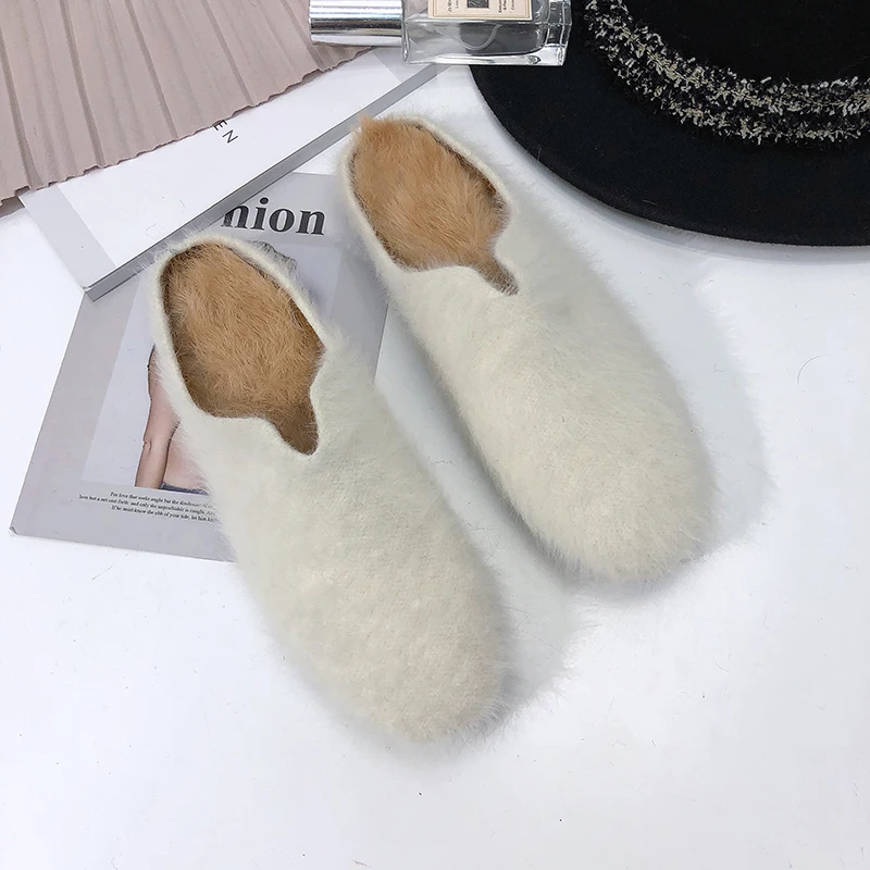 Обувь с закрытым носком Туфли без задника класса люкс из норкового меха Теплые