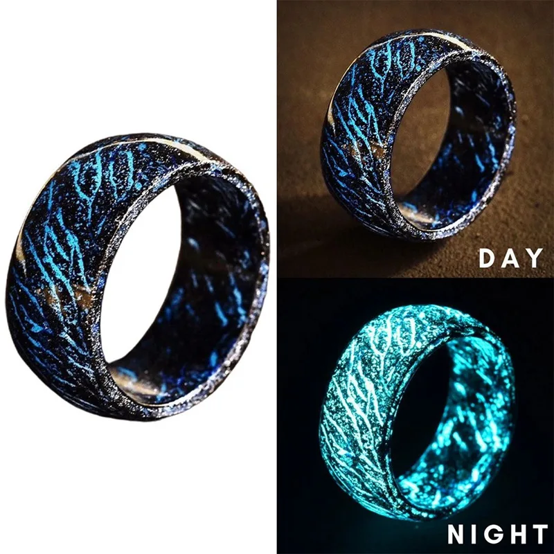 Fashion Luminous Plated Ring Dark Golden Color Inlay Green Background Women Men Fluorescent Glowing Rings