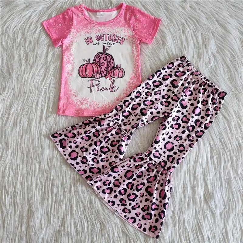 

Wholesale personalized fashion pumpkin clothing for baby girls pumpkin outfit high quality boutique bell bottom 2-piece set