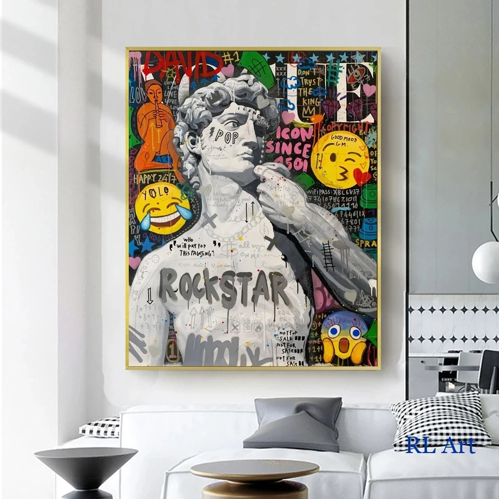 

Street Graffiti Pop Art Posters and Prints Wall Canvas Portrait Portrait Painting Graffiti David Picture for Living Room Decor