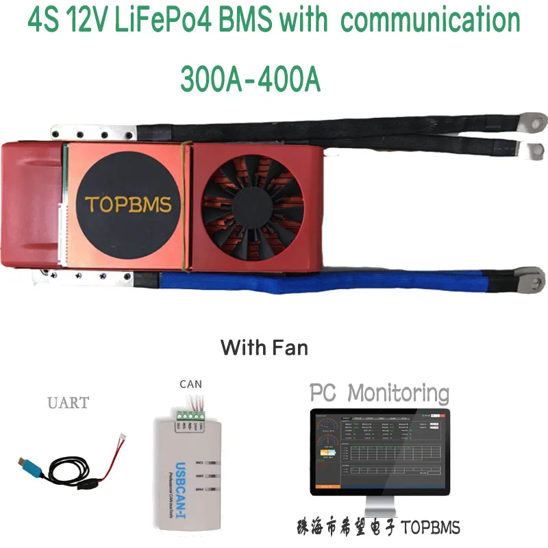 BMS 4S LiFePo4 300A 400A Bluetooth BalanceRS485 CANbus NTC UART вентилятор охлаждения для Lifepo4 Батарея 3 2 V 65