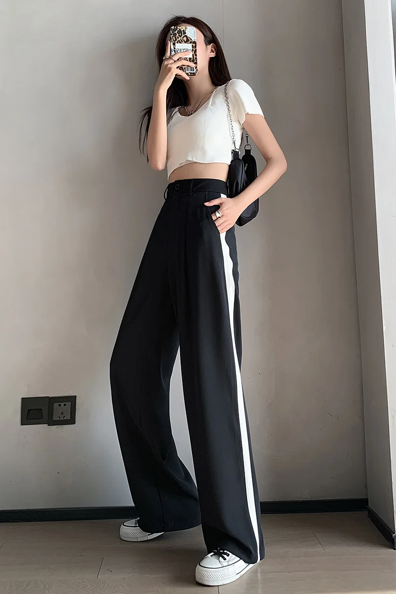 

Harajuku Style Women Summer Fashion Black White Patchwork Wide Leg Pants Casual Loose High Waist Long Pants