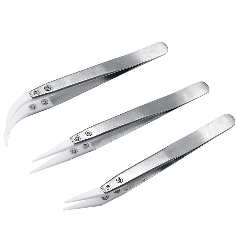 

3pcs New Non Conductive Ceramic Tweezers IC SMD SMT Tweezers Heat Resistant 1400 Degree Hand Tools