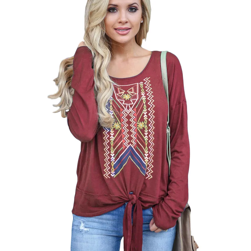 Boho Летний стиль винтажные блузки с бантом длинным рукавом Топы женские рубашки