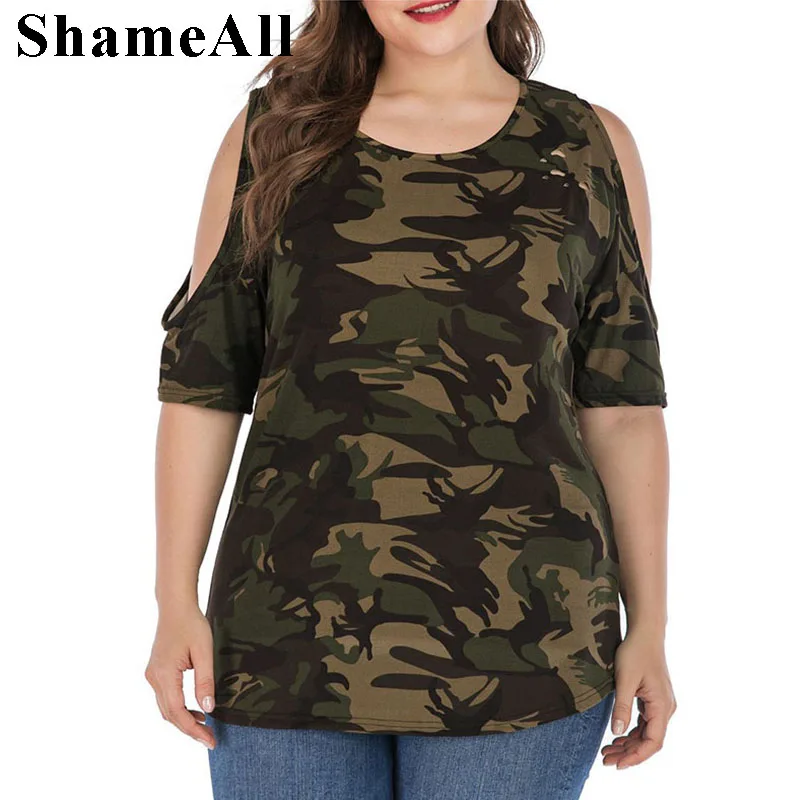 Женские хлопковые футболки размера плюс с рваными дырками и открытыми плечами