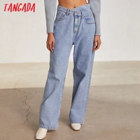 tangada 2021 fashion women high waist jeans pants long trousers pockets buttons female pants 4p63