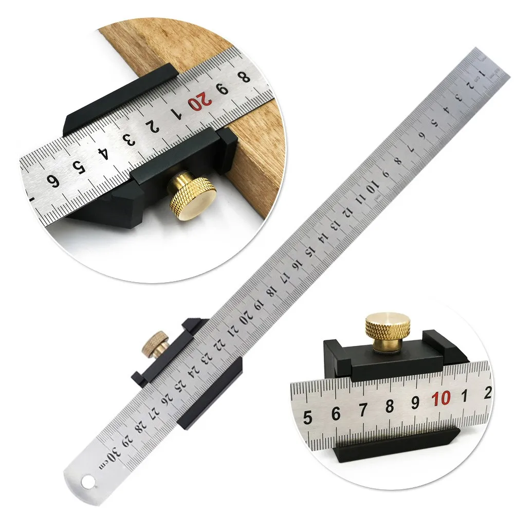 

Angle Scriber Steel Ruler Positioning Block Woodworking Line Scriber Gauge Aluminum Alloy For Carpentry DIY Measuring Tools