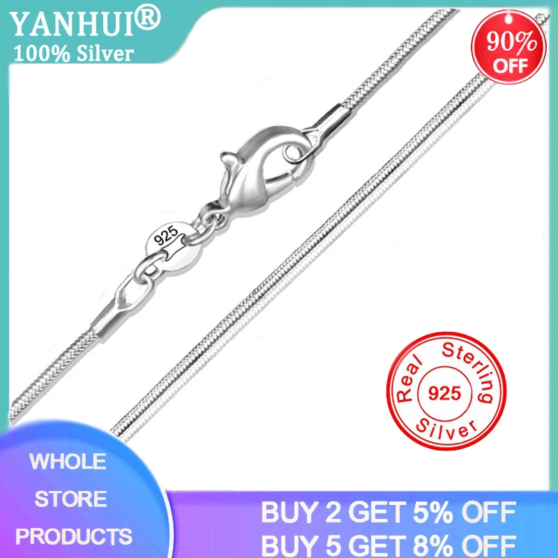 

925 Sterling Silver Necklace Women Silver 925 Jewelry 1mm Snake Chain Necklace Full Size 16 18 20 22 24 26 28 30 32 34 36 38"