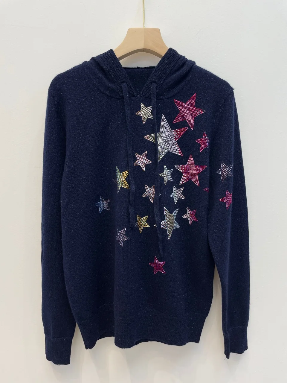 

2021 Autumn and Winter New Round Neck Long-sleeved Star Hot Diamond Color Matching Cuffs Women Cashmere Knitted Sweater