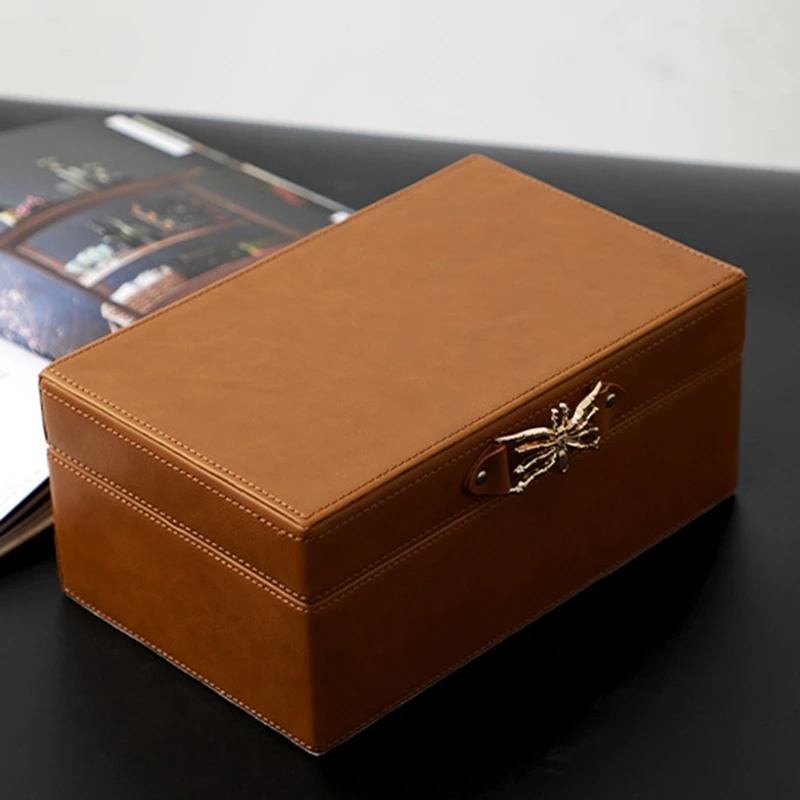 

Soft Decoration Home Furnishings Brown Leather Photo Frame Jewelry Box Tray Storage Combination