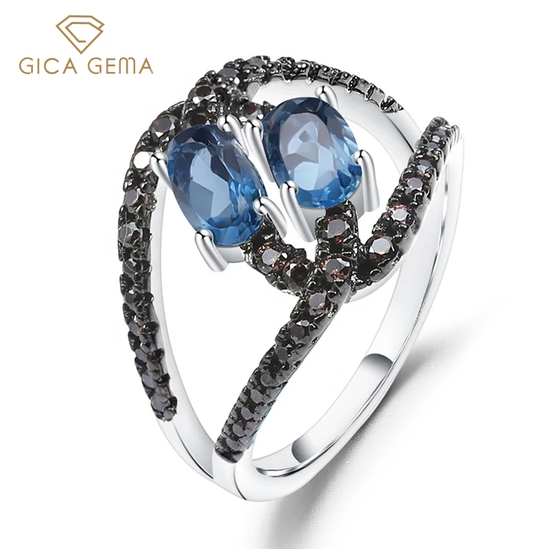 

GICA GEMA Природные Лондон Голубой топаз кольца для женщин 925 стерлингового серебра 4*6 мм Леди Свадебная вечеринка Мода ювелирные украшения