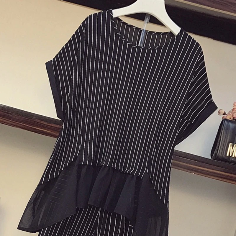 Sportwear Clothes Women Large Plus Size 5XL Suit Top And Pant Two Piece Tracksuit Matching Set Black Stripe Home Big Outfit |