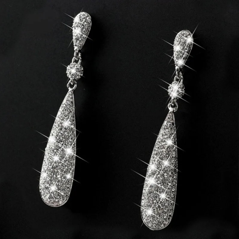 Новые модные висячие серьги с цирконием в форме слезы золотого и серебряного