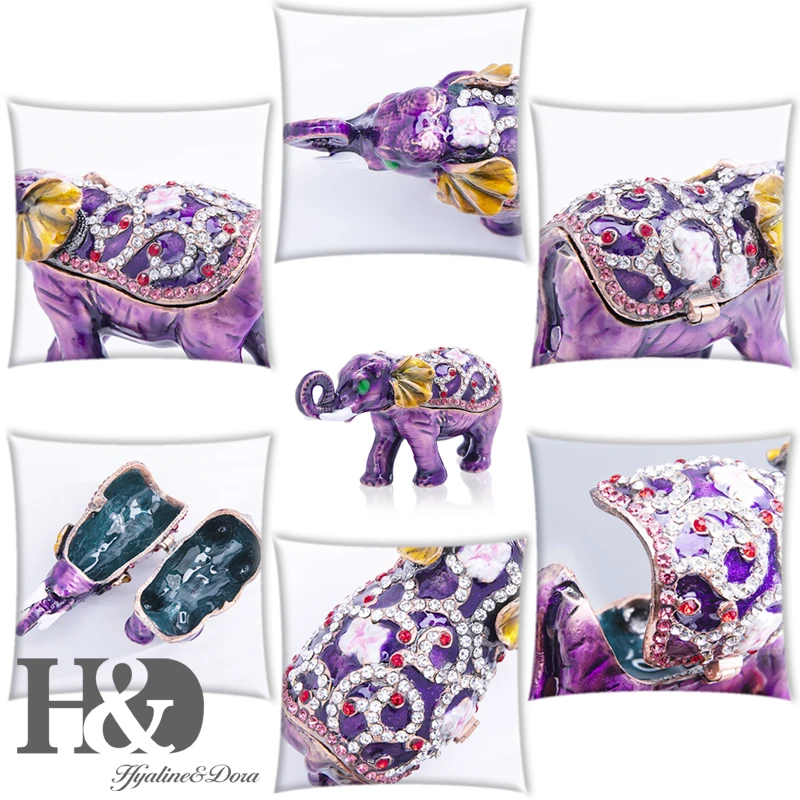 H& D ручная роспись, эмалированная фигурка слона, животное, декоративное украшение, навесные коробки для украшений, брелок, уникальный подарок для домашнего декора