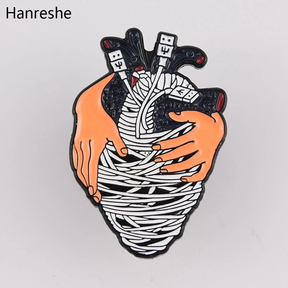 

Personality Punk Style Heart Organ Data Cable Fashion Enamel Lapel Brooch Pin Zinc Alloy Small Pins Jewelry Accessories Gift