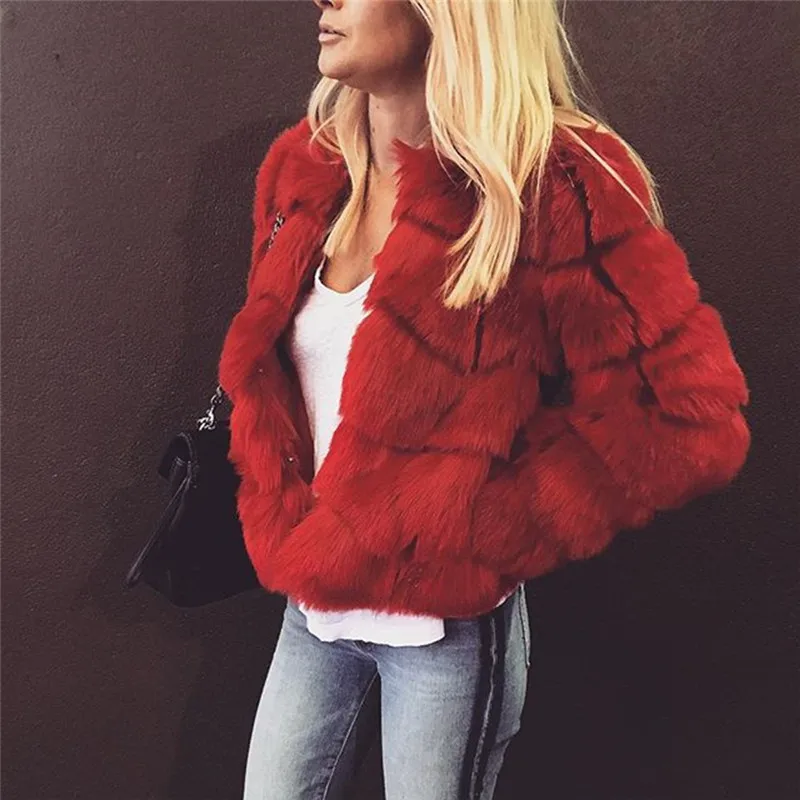 LANSHIFEI New Faux Fur Coat High Quality Fashion Slim Black Red Pink Faux Fur Jacket Fake Rabbit Fur Coat