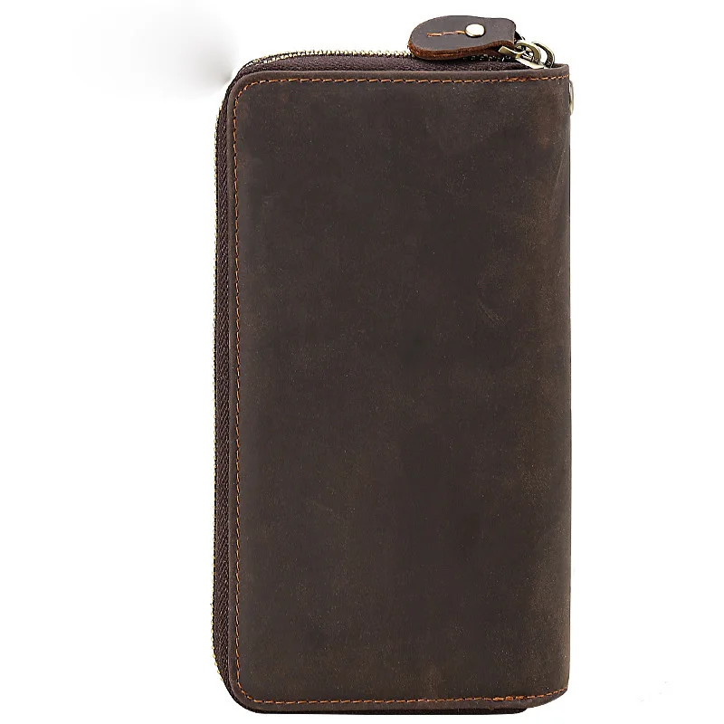 Мужской Длинный кошелек из натуральной кожи на молнии Crazy Horse Классические