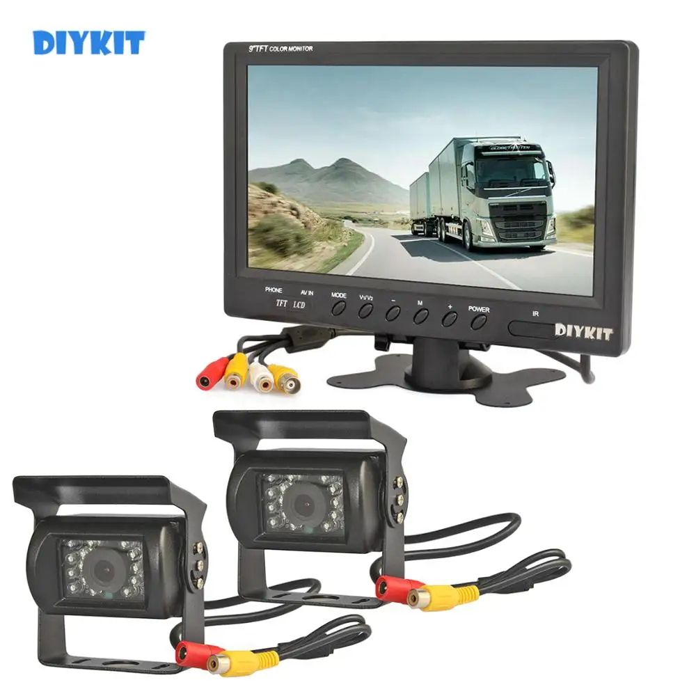 DIYKIT Wire 9 &quotмонитор заднего вида автомобильный монитор + 2 x камера