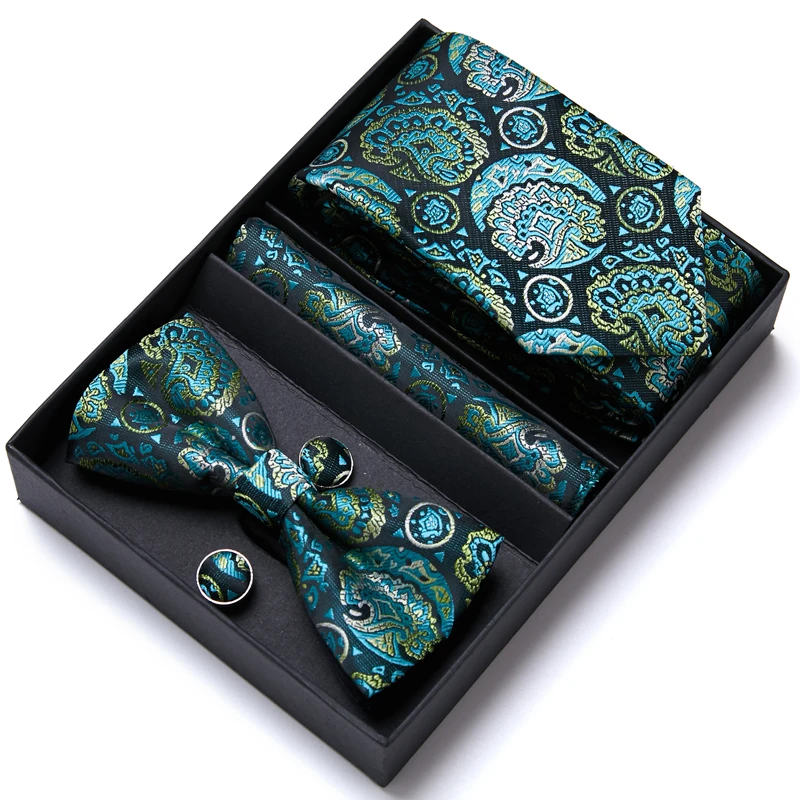 

Hot sale Top grade Brand 65 Colors Nice Handmade Tie Handkerchief Pocket Squares Cufflink Set Bow Tie Necktie Box Fit Group