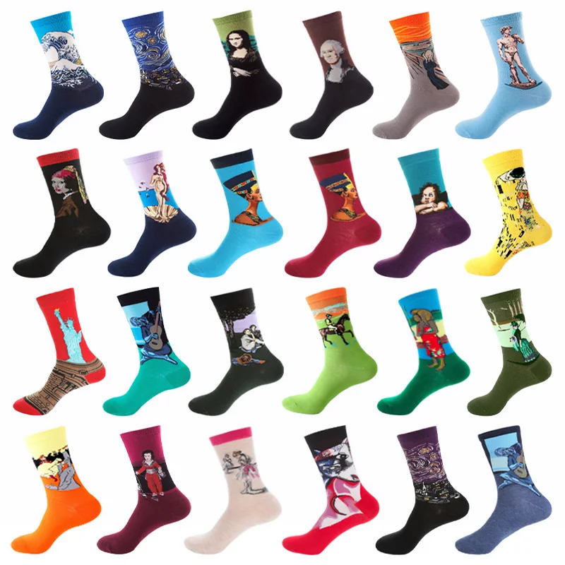 Женские хлопковые носки с рисунком Ван Гога забавные осенне зимние Ретро Носки