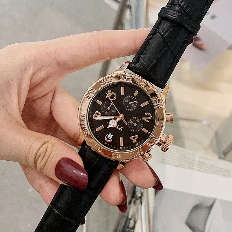 Часы наручные женские кварцевые с хронографом и кожаным ремешком | Наручные часы