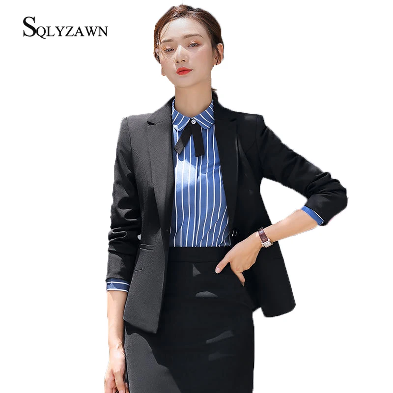 Женский офисный костюм с юбкой осенне зимний деловой пиджак профессиональная