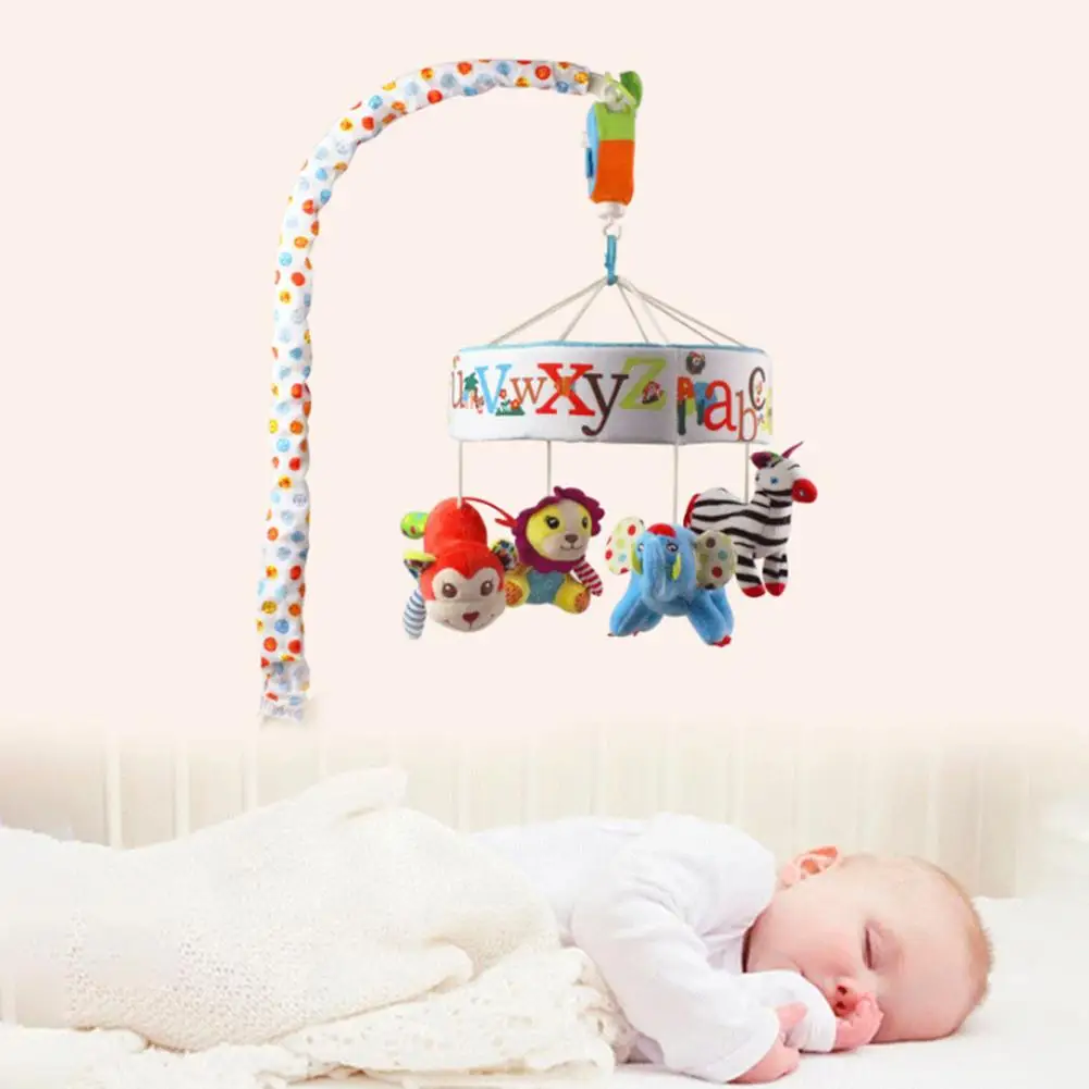 

New Baby Rattles Crib Mobiles Toy Soft Animal Musical Box With Holder Arm Sensory Toys Newborn Rotating Bed Bell Plush Gifts