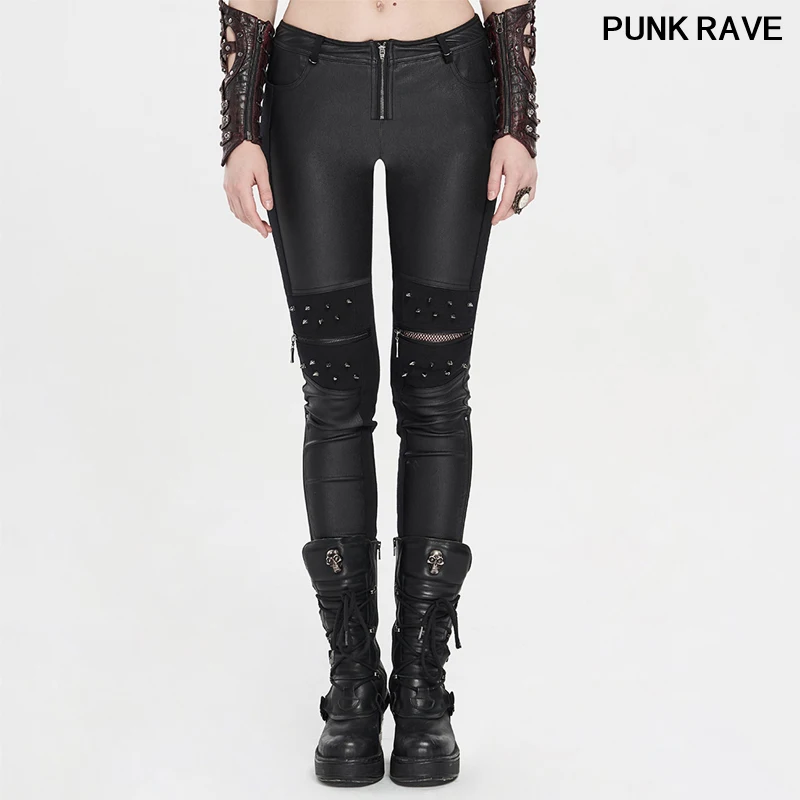 

Модные индивидуальные облегающие повседневные женские леггинсы в стиле панк-рок с сетчатыми вставками и заклепками Красивые кожаные брюки...