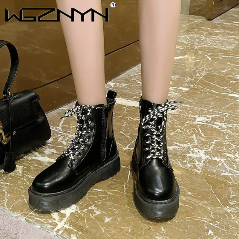 

Classic Women Ankle Boots Autumn Winter Brand Women Martin Boots Crystal Soles Platform Boots for Woman Chunky Motorcycle Boots