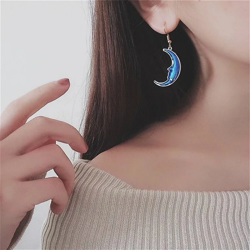 Женские корейские серьги с голубыми звездами и луной Элегантные Очаровательные