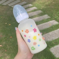 cute flowers baby bottle bpa free frosted portable water bottles transparent leak proof travel drinking bottle for girl kids cup