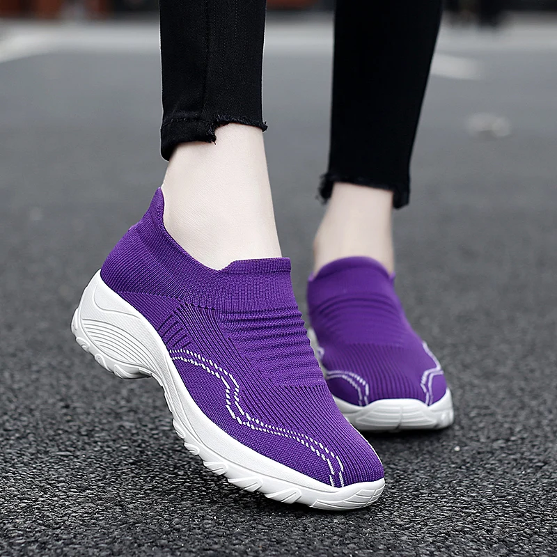 New Tennis Shoes Women Platform Sneakers Outdoor Sports Solid Color Breathable Sock Footwear