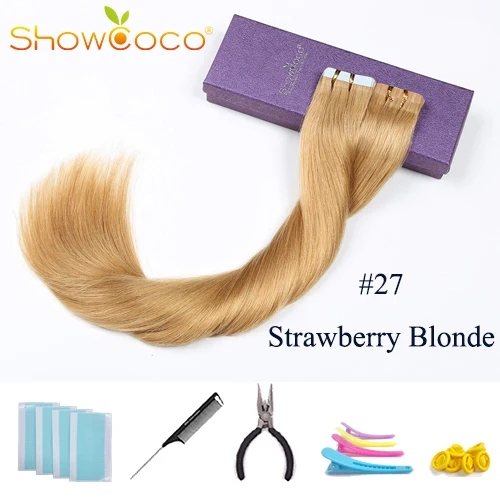 Color27 -40 Pcs ShowCoco лента в Пряди человеческих волос для наращивания натурального волос 20/40 шт, смешанные цвета, Цвет горячие головы для наращивания блеск коричневого до блондинка ленточных накопителей - Цвет: Color27 -40 Pcs