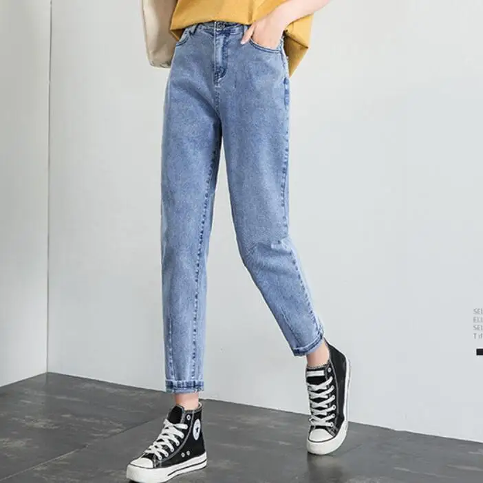 

Brand Korean Fashion Loose Boyfriend Pants For Women Denim Harem High Waist Mom Vintage Jeans Trousers Blue Black 2020
