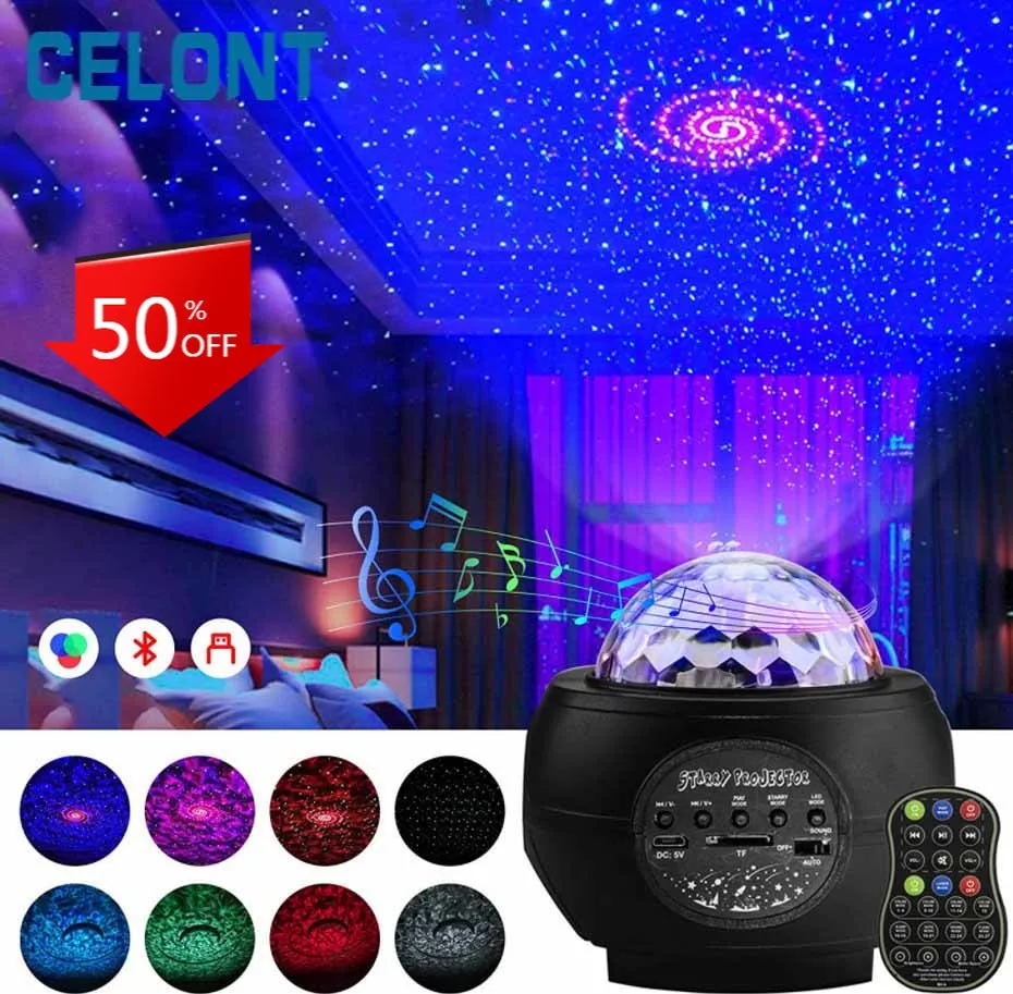 

Galaxy Starry Sky Night Lamp LED Star Projector Night Light Ocean Wave Projector With Music Bluetooth Remote Control Kids Gift
