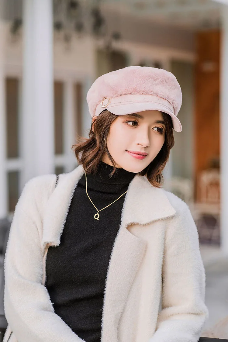 MAERSHEI/ Модные женские береты gorras, женская шапка в стиле милитари с кроличьим мехом, утолщенная теплая плоская кепка, восьмиугольные шапочки Newsboy