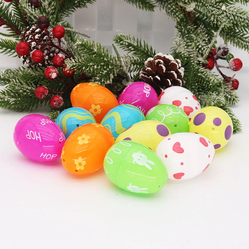 12pcs Easter Egg Fashion Chic DIY Printed Eggs Easter Decorative Eggs Colorful Easter Hanging Eggs Birthday Party Eggs