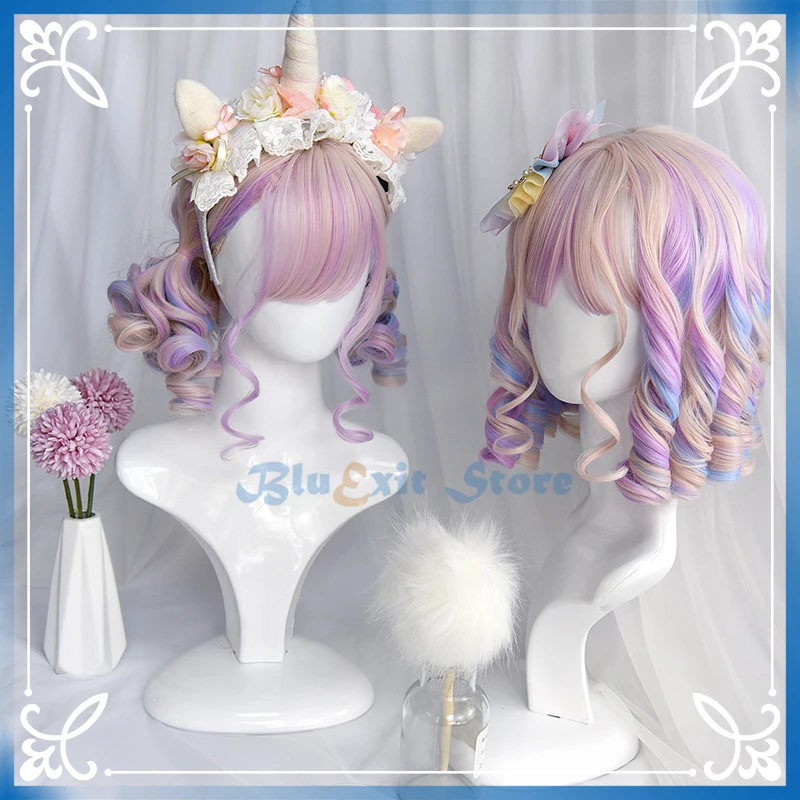 Смешанный розовый синий фиолетовый парик Лолиты Харадзюку сладкий кремовый