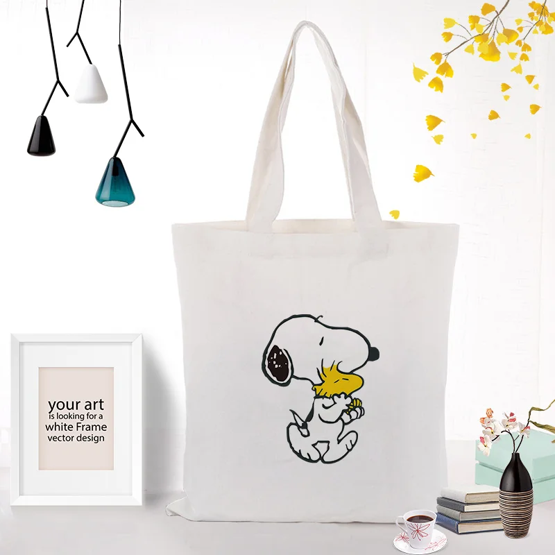SNOOPY130 Милая Парусиновая Сумка-тоут с рисунком собаки из мультфильма, печать логотипа, текст, сделай сам, хозяйственная сумка, ежедневное использование, экологическая многоразовая утилизация - Цвет: SNOOPY130