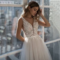 elegant wedding dress white v neck floor length sleeveless lace floral crystal a line wedding party de fiesta robe de soiree