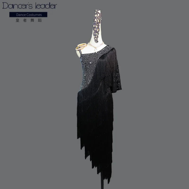 

Юбка с кисточками, черная, с сетчатым рукавом, для соревнований по латиноамериканским танцам