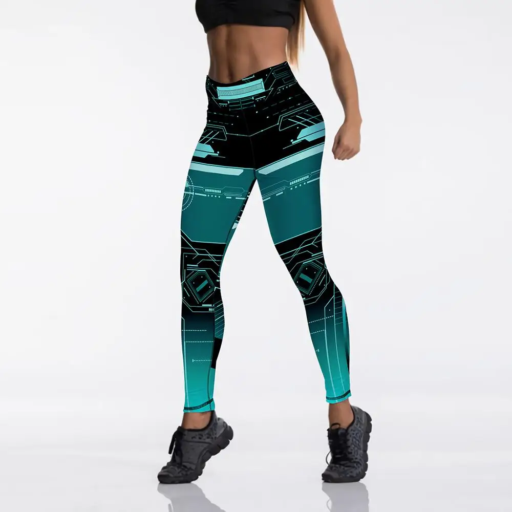 Женские леггинсы с высокой талией уличные из полиэстера геометрическим рисунком
