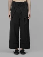 Spring and Autumn New Men's Short Apron-style Tie Up Straight Pants Loose Black Pants Bottoms Weaving Wide Leg Pants