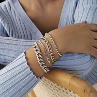 4pcs matching bracelets for women female cuban chain diamond bracelet vintage snake bone chain bracelet set