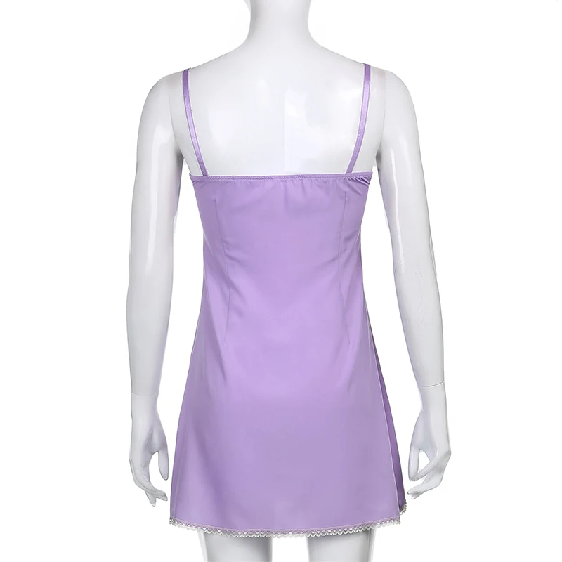 

Y2k Aesthetic Purple Mini Dress Sweet Lace Up Kawaii E-girl Chiffon Summer Dresses for Women 2021 Sexy Sleevelss Party Clothes